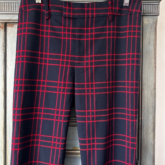 Smythe Wool Plaid Boot Cut Flare Pants Red/Navy Size 4 - Picture 7 of 12